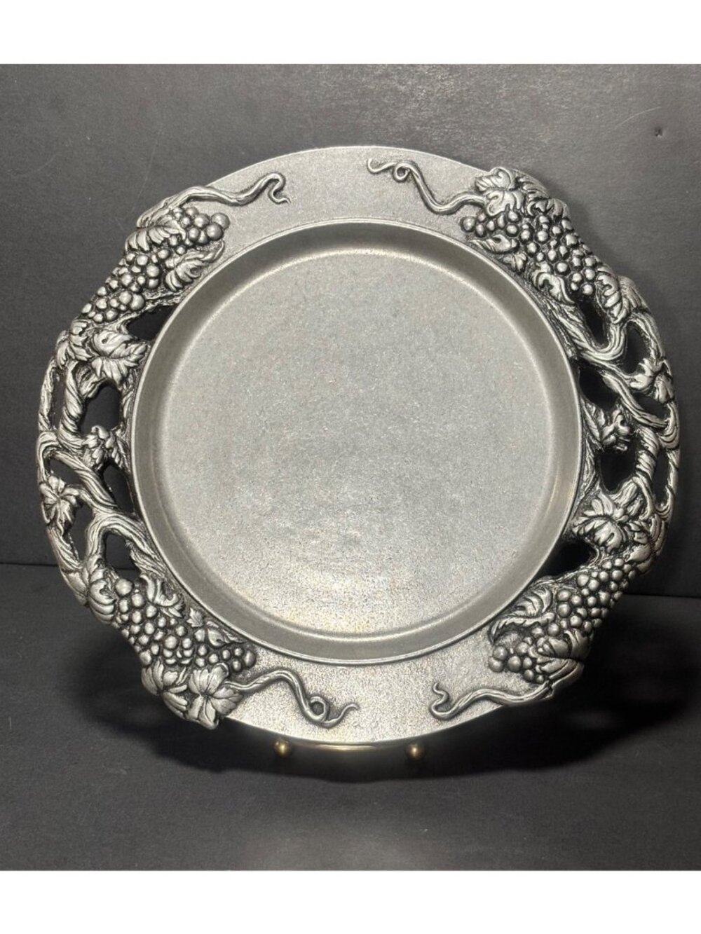 Carson Ind Pewter Decorative Plate Vineyard Elegance Design Embossed VTG 90s USA
